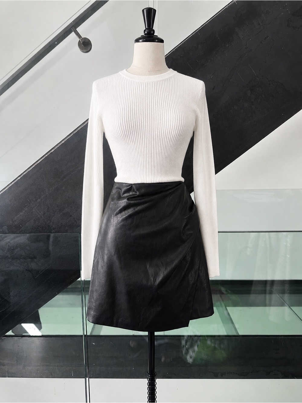 Wilfred Black Faux Leather Wrap Mini Skirt
